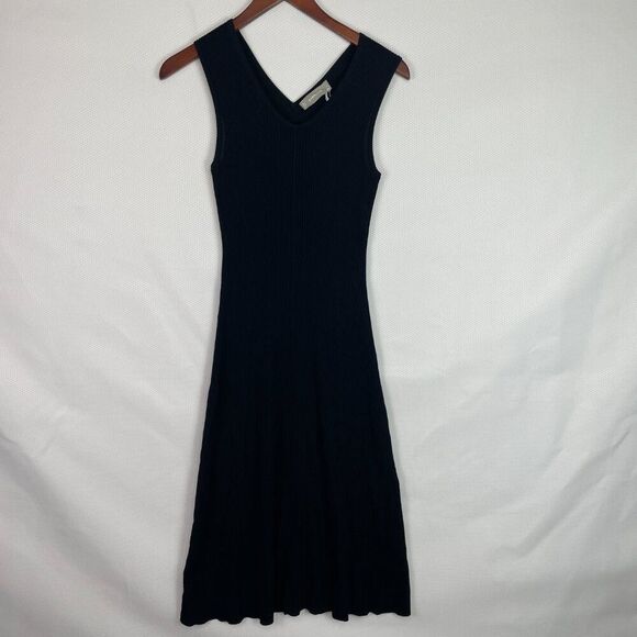 Everlane The Ribbed Viscose Scoop Neck Fitted Stretch Midi Dress Black S - Picture 4 of 11